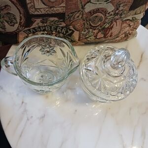 Vintage 1960s Early American Prescut Sugar Bowl And Creamer, Anchor Hocking Set
